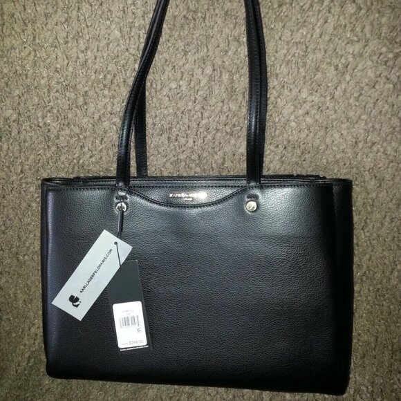 KARL LAGERFELD-PARIS Black Pebbled Leather Handbag Tote-NEW WITH TAGS - Picture 1 of 7